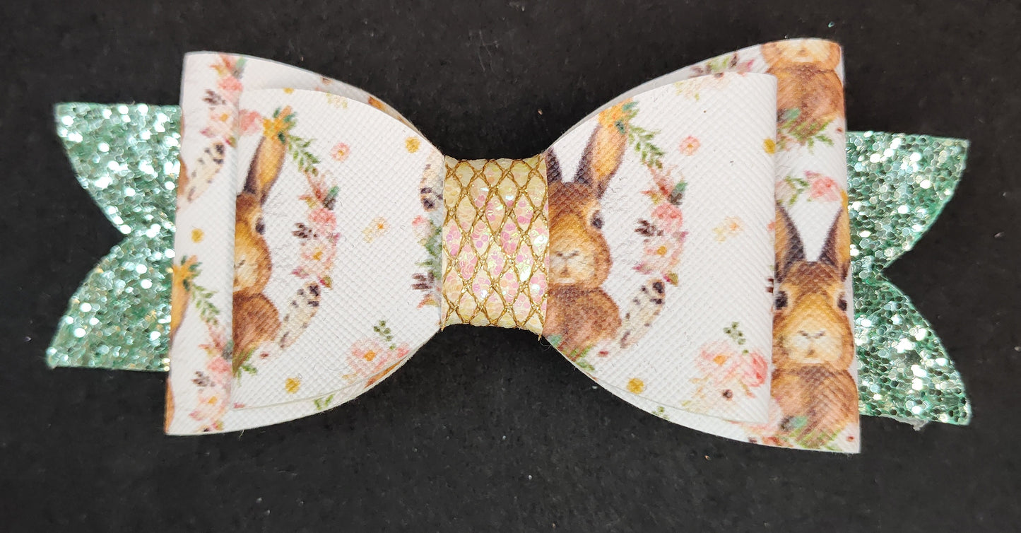 Brown Bunny on Dark Green Glitter