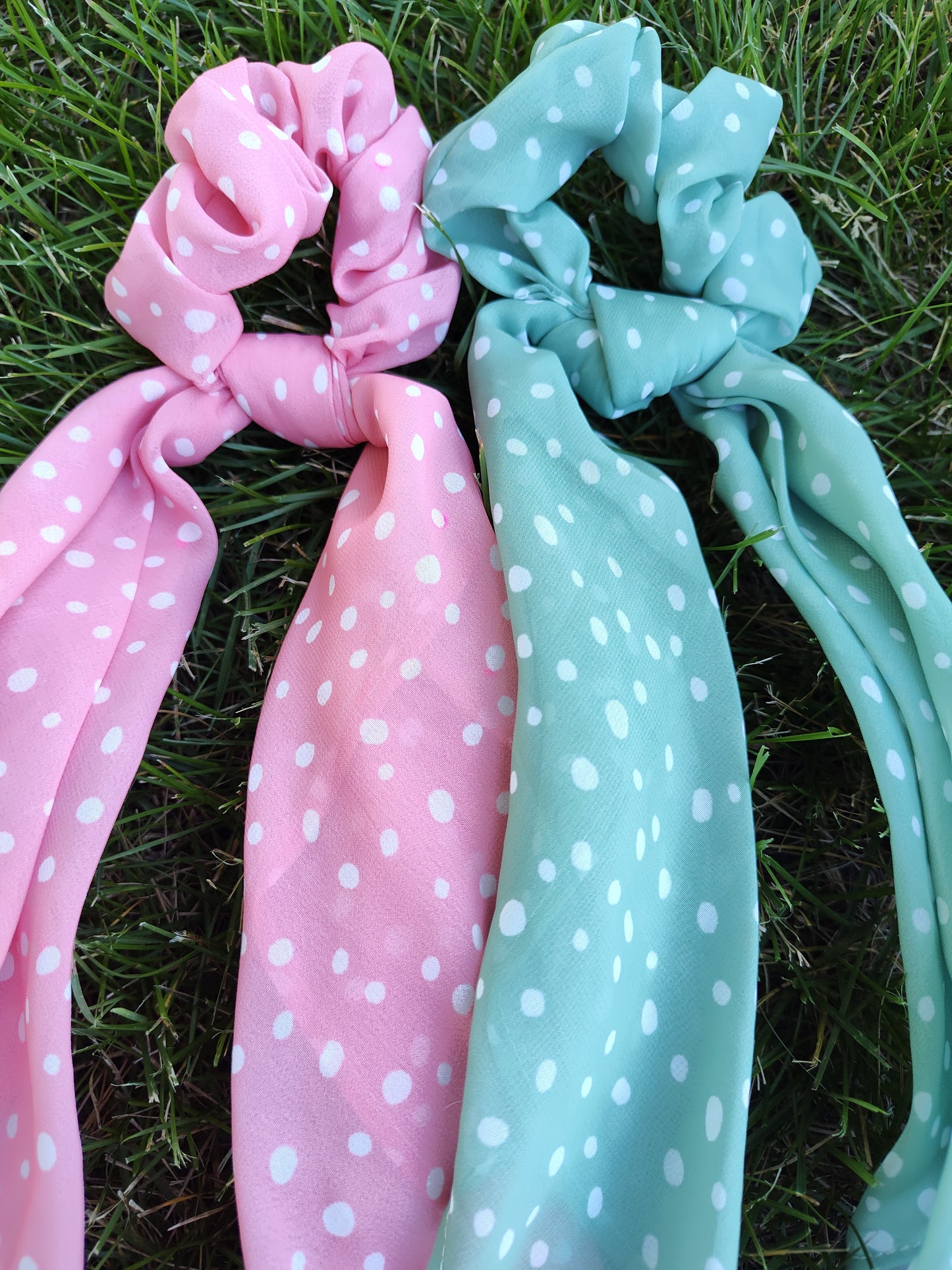 Polka Dotted Long Tailed Scrunchies