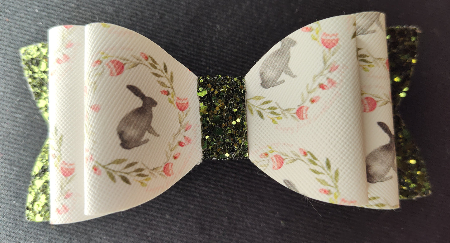 Grey Bunny with Dark Green Glitter