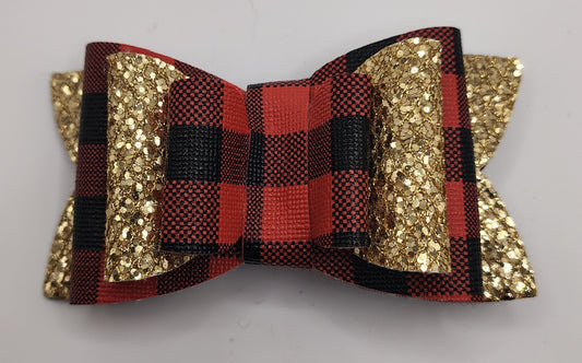 Golden Plaid Hair Bow