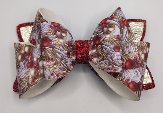 Golden Red Ornament Hair Bow