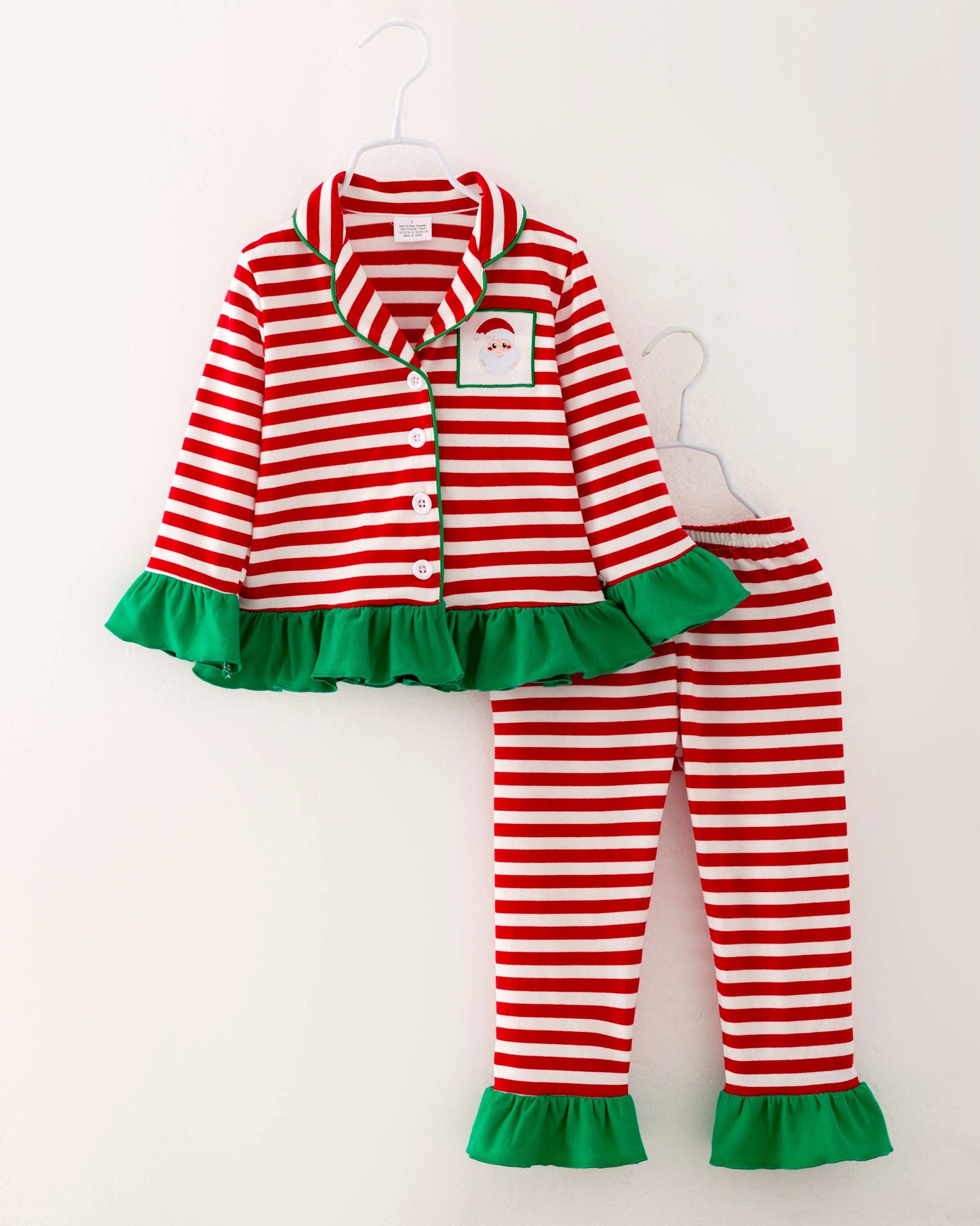 Christmas Red Stripe Santa Ruffle Girl Pajamas Set