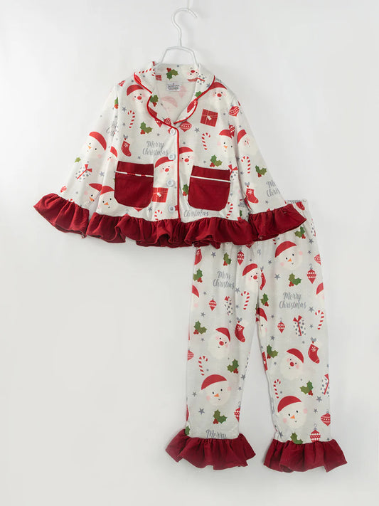 Christmas Santa Girl Ruffle Pajamas Sleepwear Set