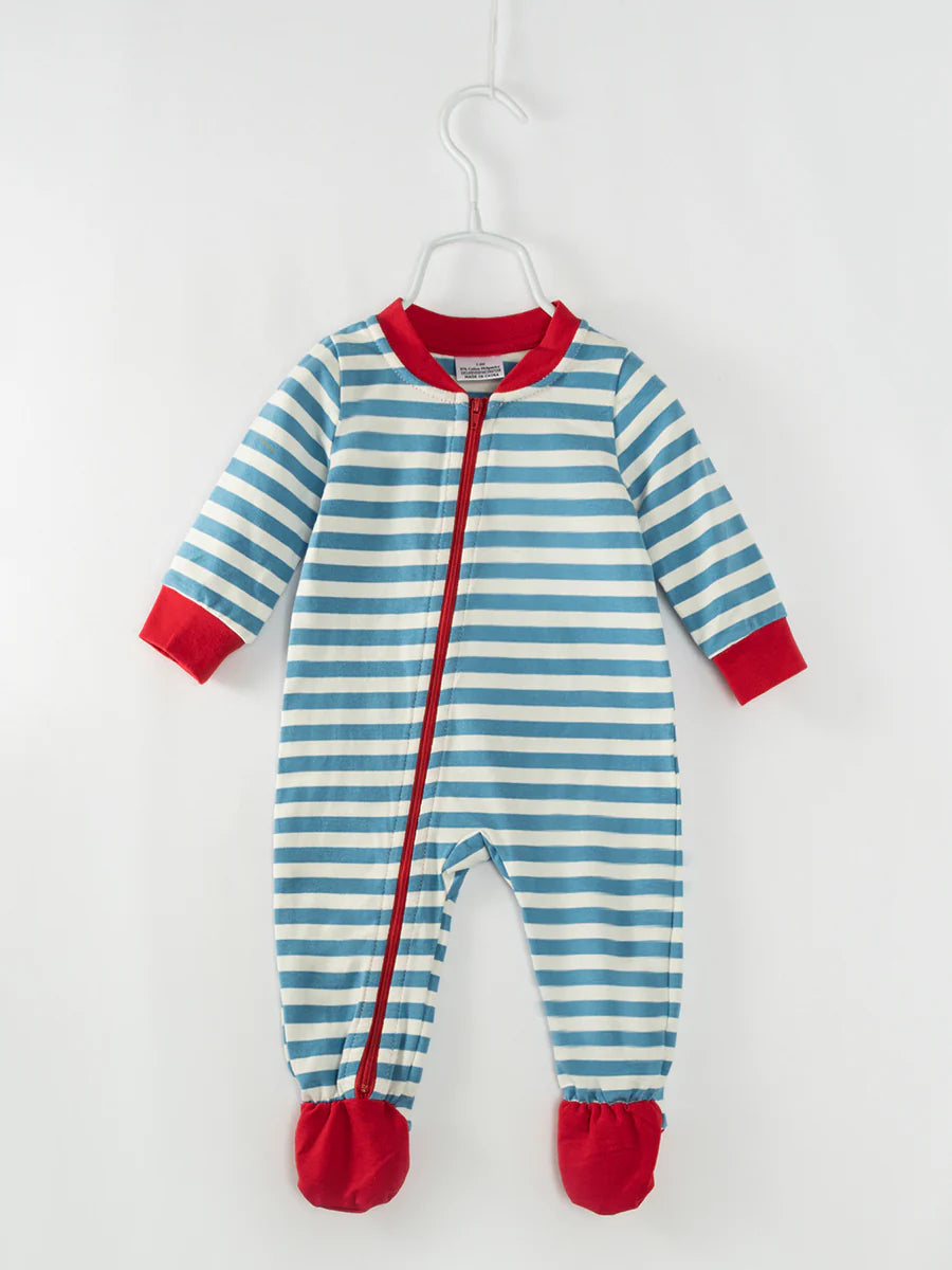 Christmas Blue Stripe Baby Boy Romper